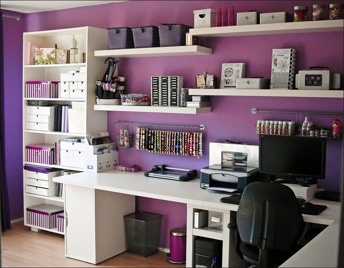 Organized craft desk with supplies nearby