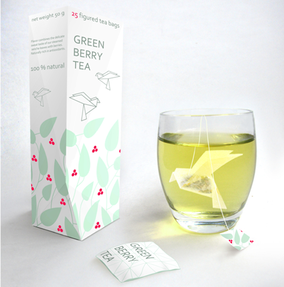 Green Berry Tea with origami bird-shaped tea bags