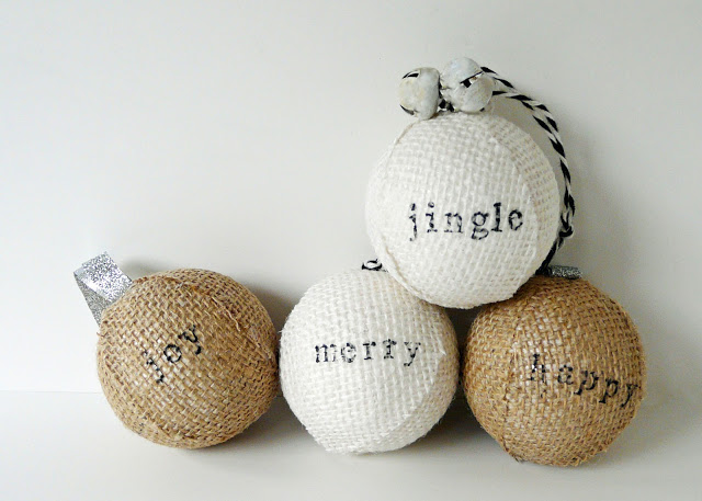 Stamped burlap ornaments