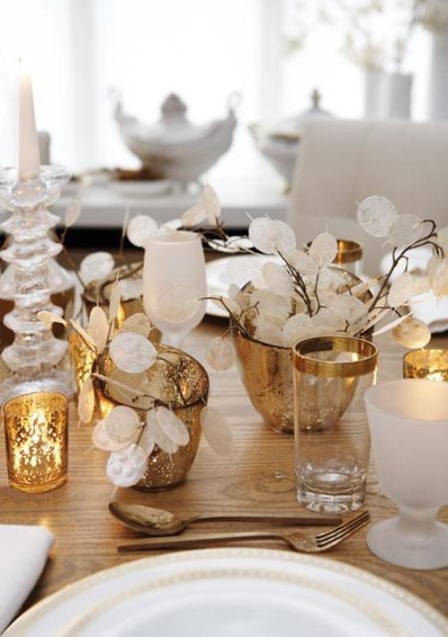 Winter white tablescape with natural accents