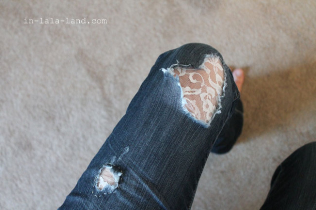 Jeans with lace insert panels