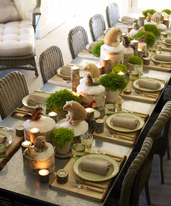 Layered creamy winter table décor