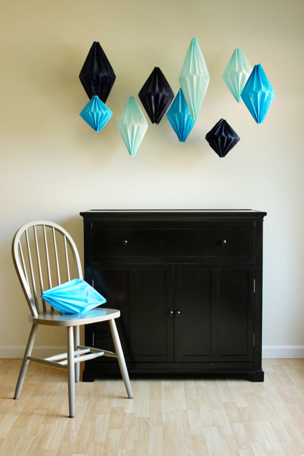 Geometric paper lanterns with angular panels