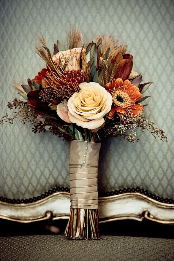 Burgundy and rust fall wedding bouquet