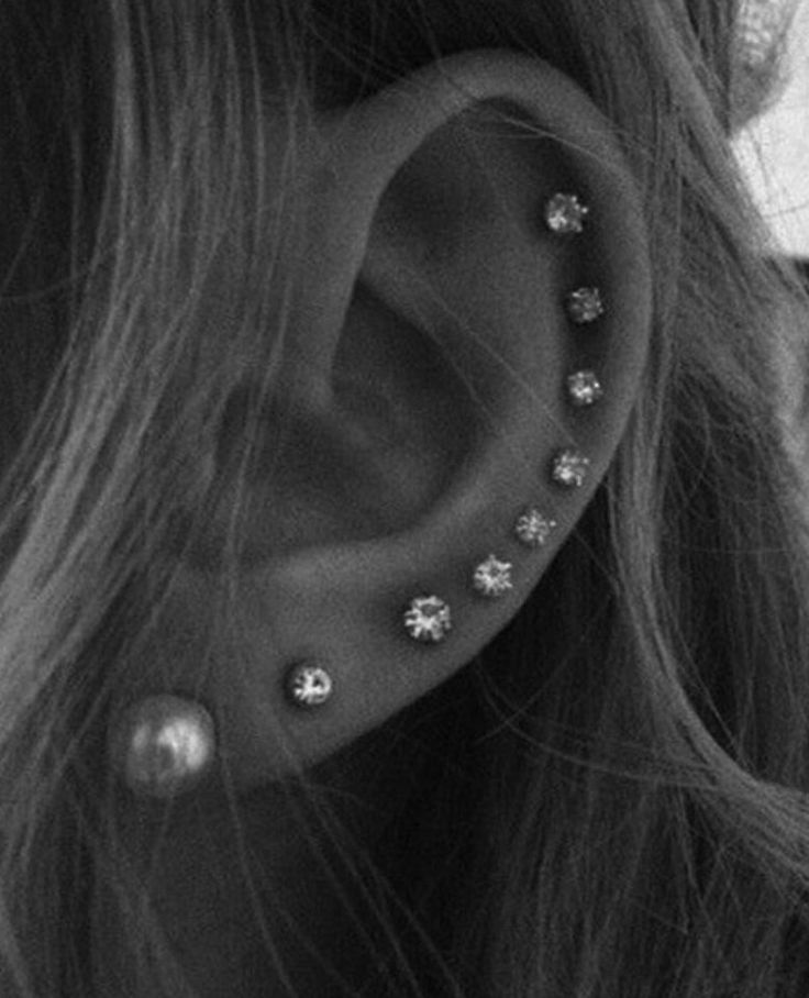 pearl lobe with stacked helix gem studs