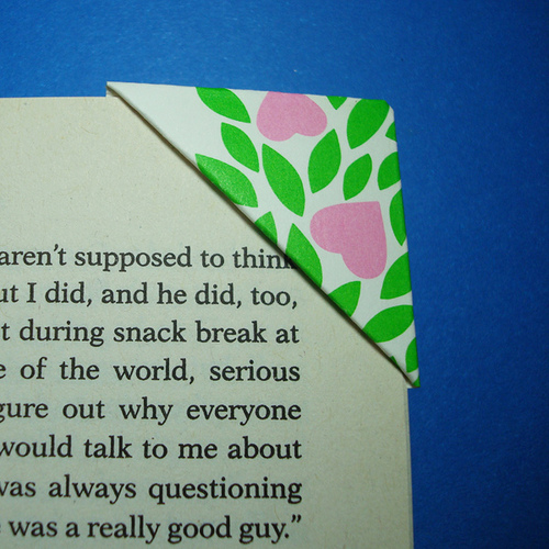 Greeting card origami corner bookmark finished example