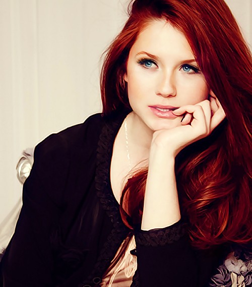 Layered vivid red hair