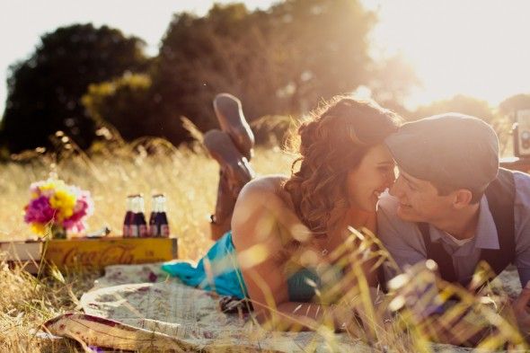 Close engagement portrait at a picnic