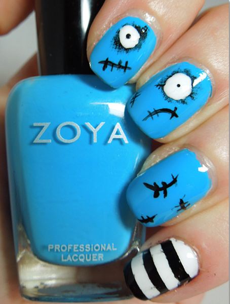 Detailed Halloween character nail art