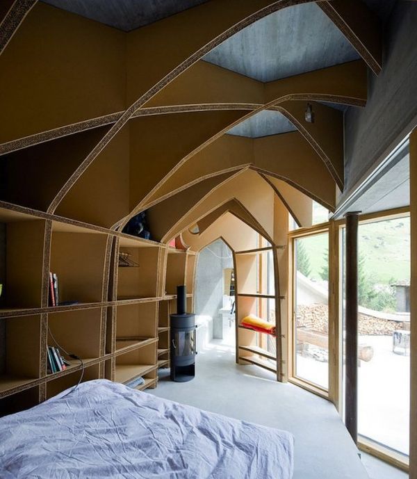 Nested concrete volumes inside the villa
