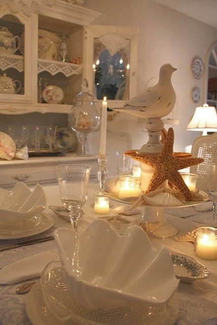 Blue white coastal napkin and plate styling