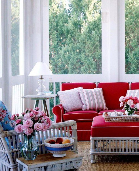Cozy sunroom corner with colourful accents