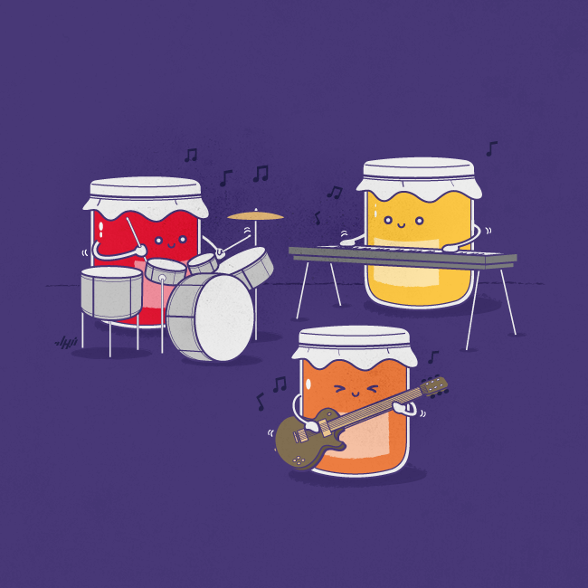 Jam jars playing in a musical jam session