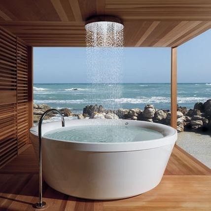 Balanced bathroom with statement tub