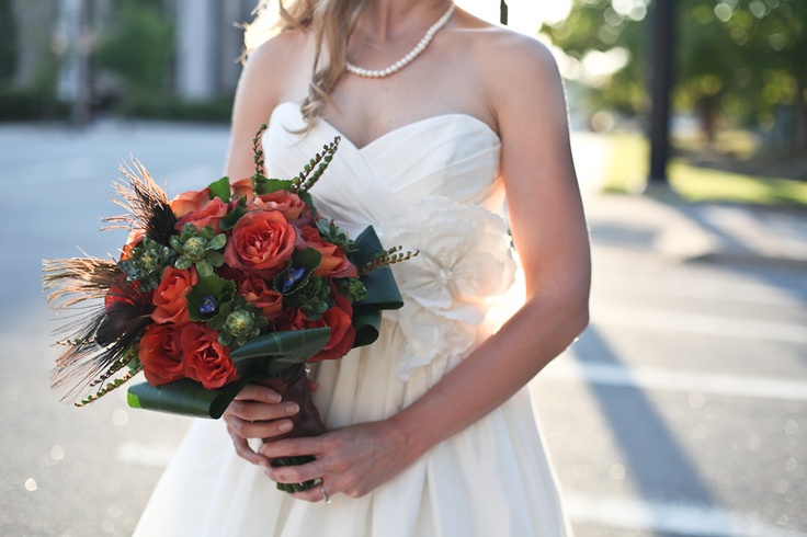 Warm-toned fall bridal bouquet detail