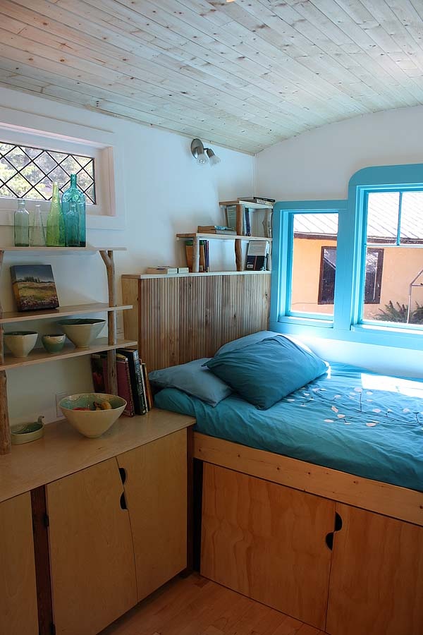 Vertical view of dreamy caravan interior