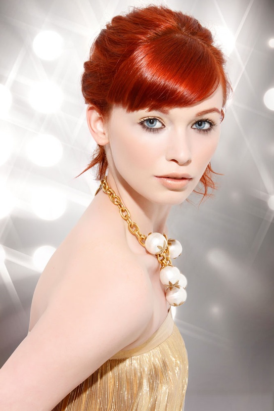 Mahogany red hair with side sweep