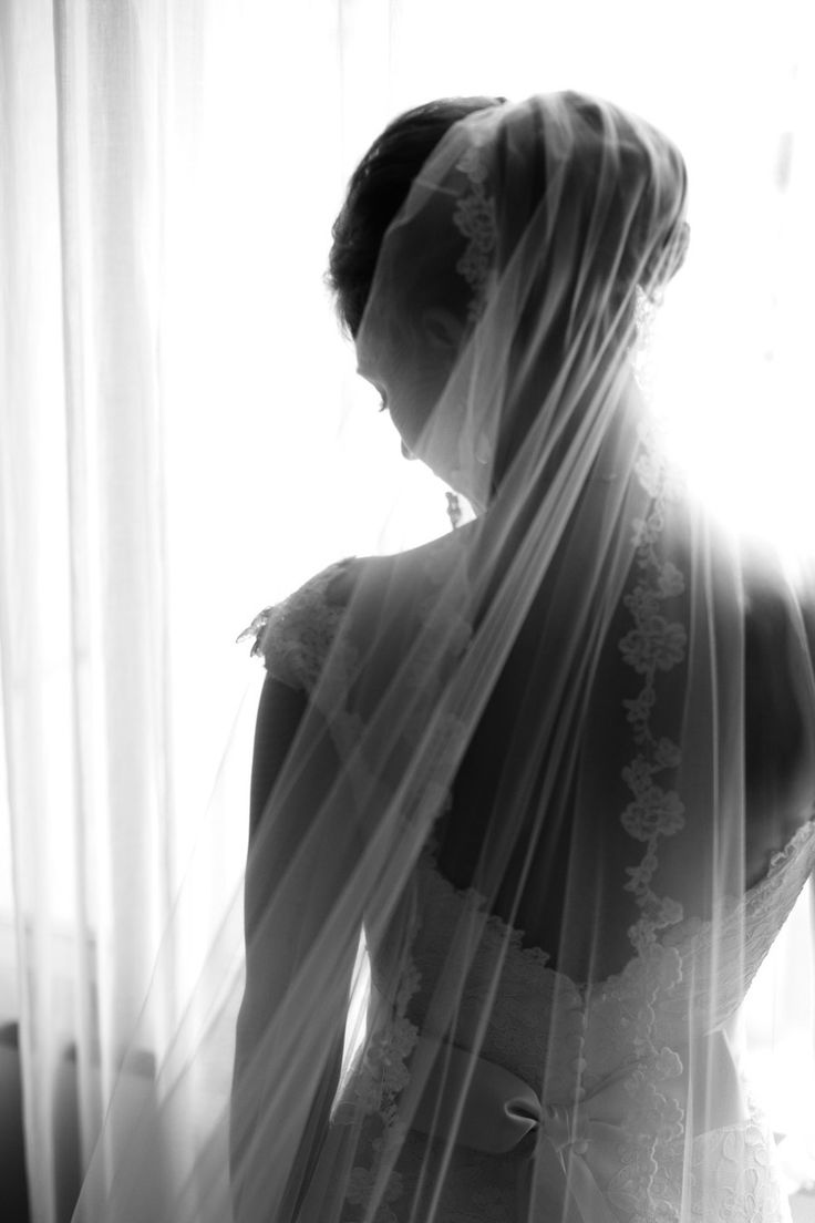 Vertical black and white bridal portrait