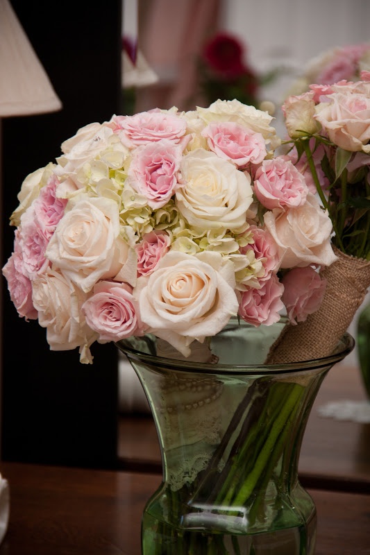 Soft pink bouquet complementing a bridal look