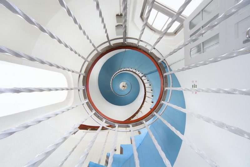 Udo Dittmann blue and white spiral staircase