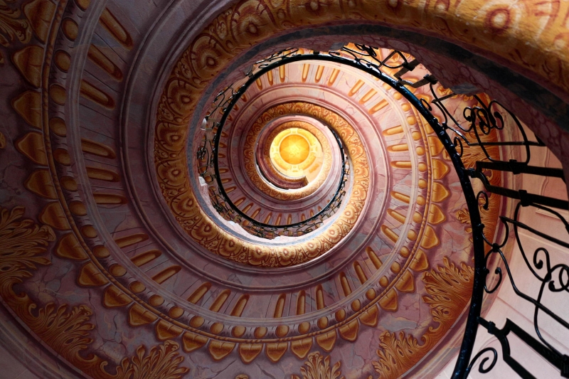Dan Tivadar painted spiral staircase from below