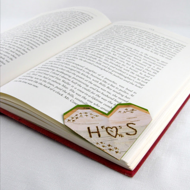 Heart shaped origami corner bookmark step view