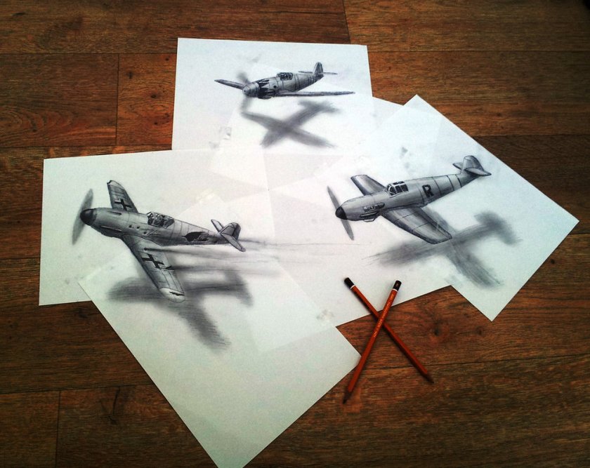 Anamorphic drawing photographed at angle