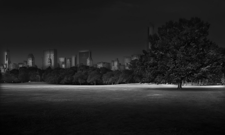 Central Park water and shoreline at night