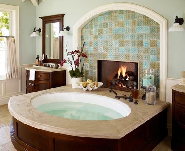 Rustic stone fireplace idea
