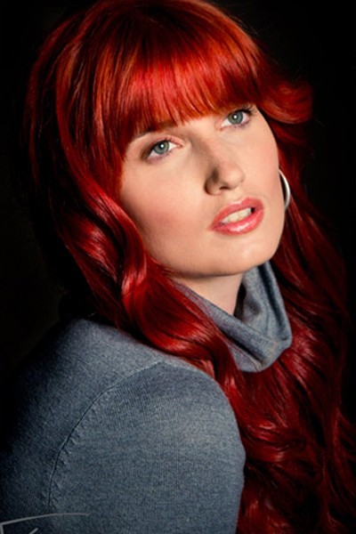 Intense red hair color close look