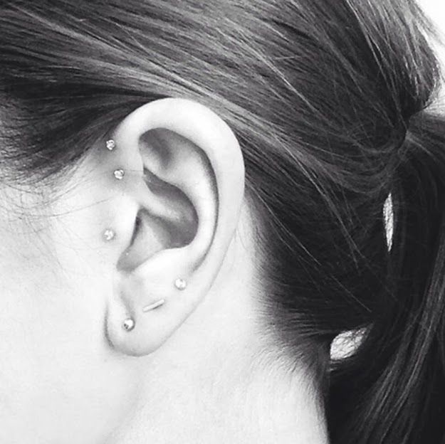 triple forward helix and triple lobe studs