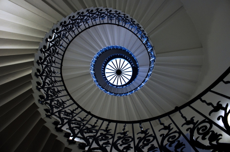 Edward Bozzard ornate iron spiral toward skylight