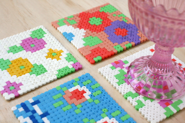 Fabric-pattern Hama bead coasters