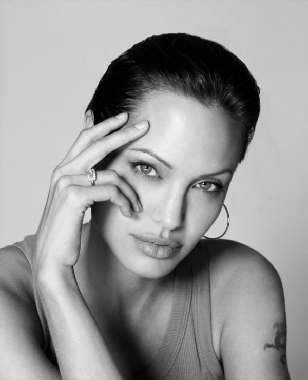 Angelina Jolie black and white portrait