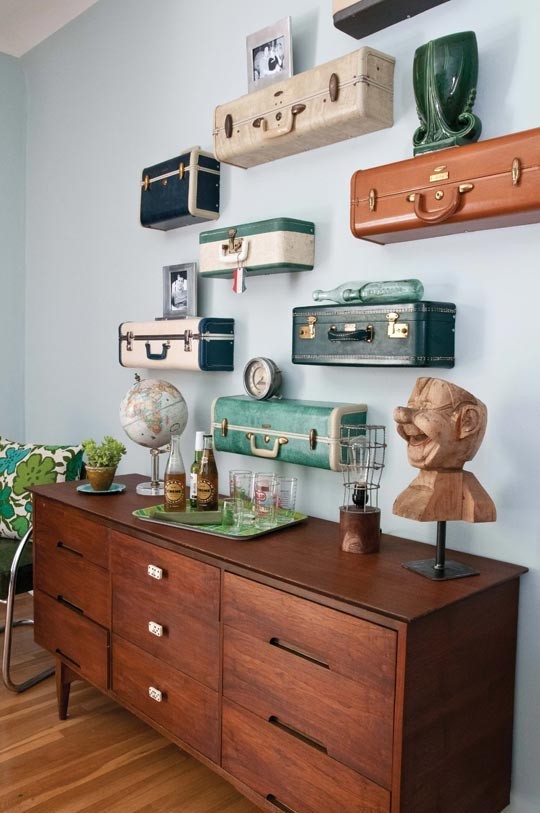 Vertical vintage suitcase display