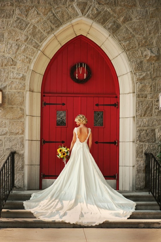 Bridal gown with layered fabric detail