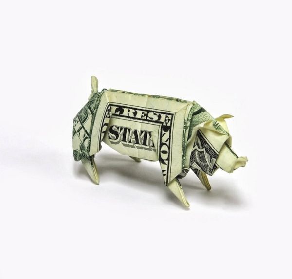 Intricate money origami sculpture