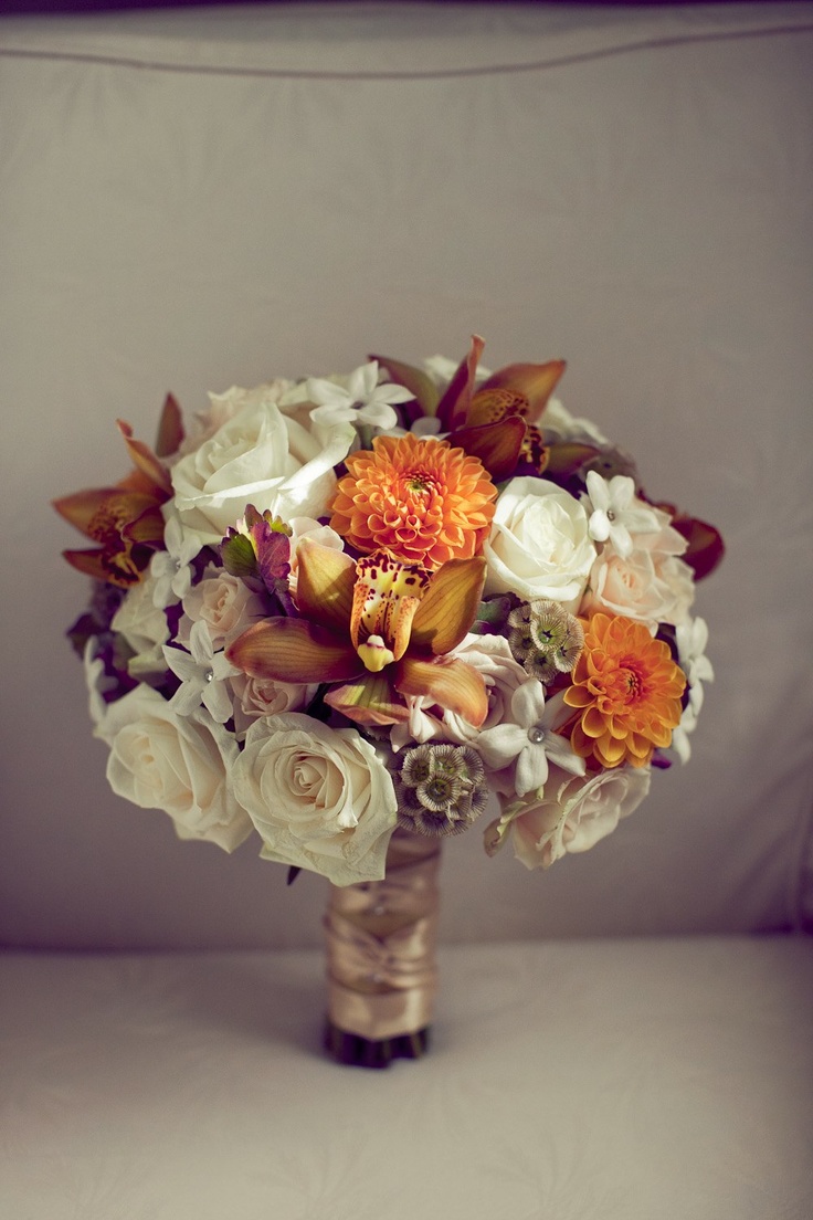 Fall wedding bouquet with warm seasonal blooms