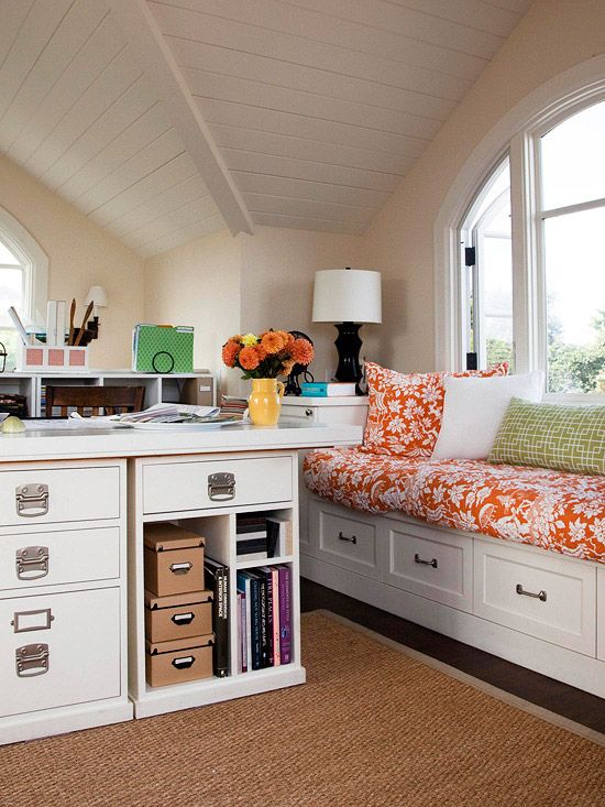 Neat craft room with pastel storage