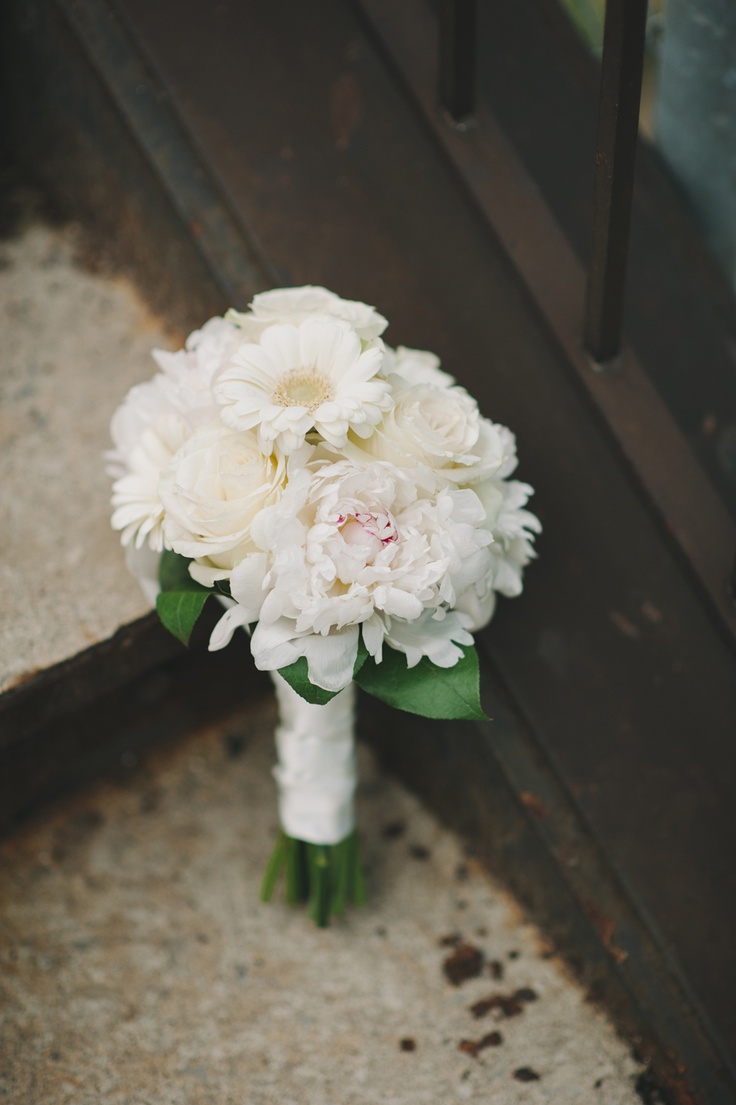 white peony rose and gerbera bridal bouquet