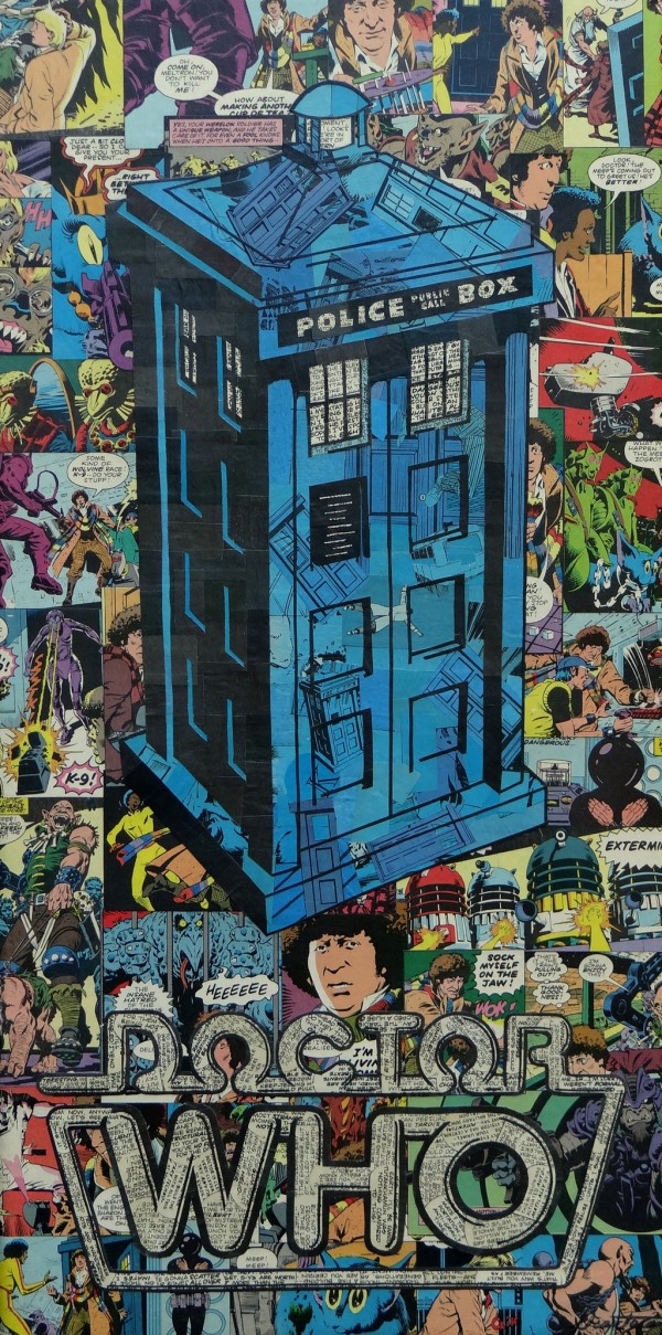 Tall comic collage figure