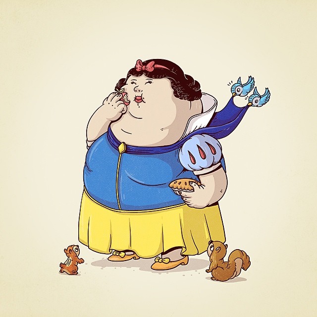 Chunky pop-culture character holding a snack