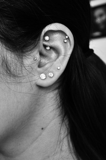 multi-zone diamond-style curated ear piercings