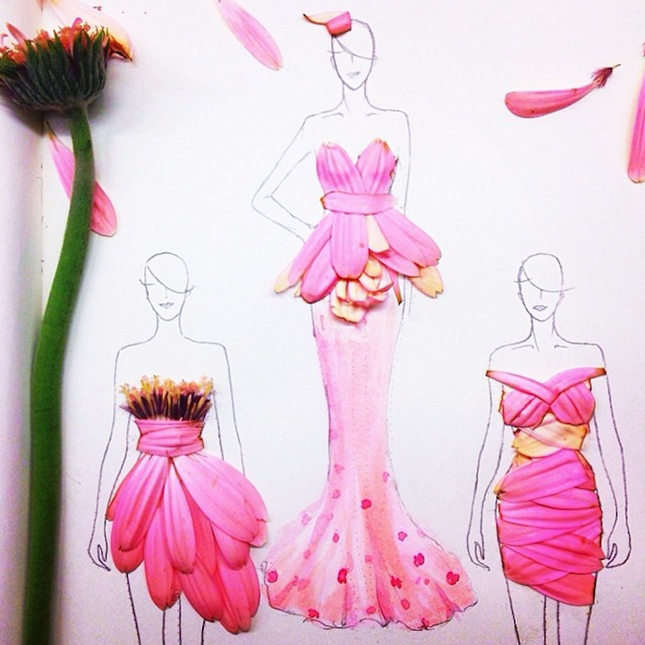 Finished flower petal fashion illustration dress design
