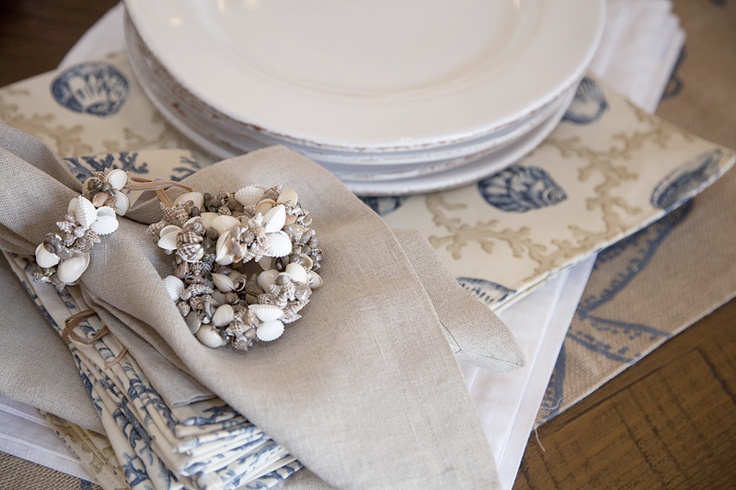 Coastal dinner table with soft blues and natural accents