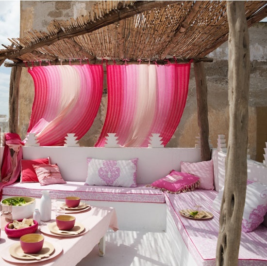 Outdoor bench in a landscaped setting
