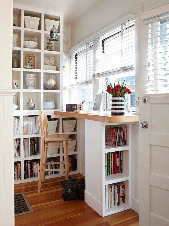 Styled home workspace with storage