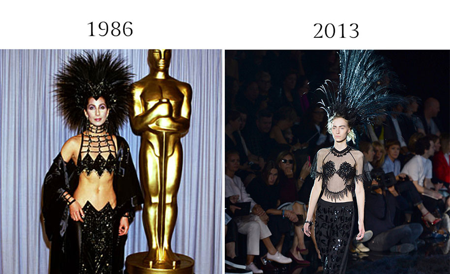 Creative recycling in fashion photography shown through paired images