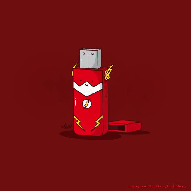 USB flash drive costumed like the Flash superhero