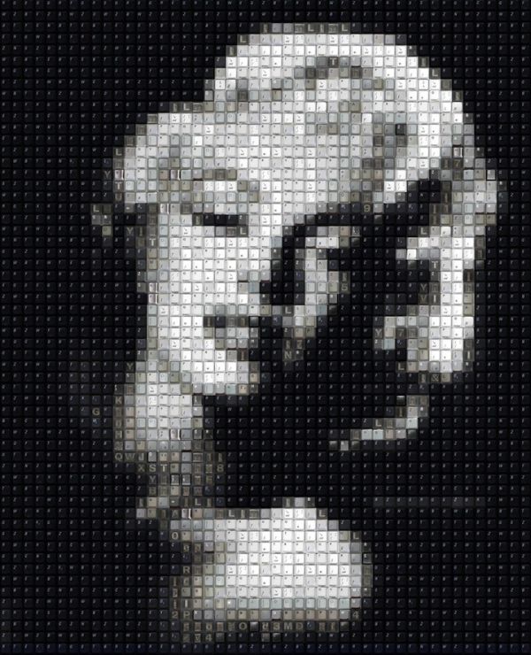 computer-key-portrait06 Mosaic portrait composed of keyboard keys